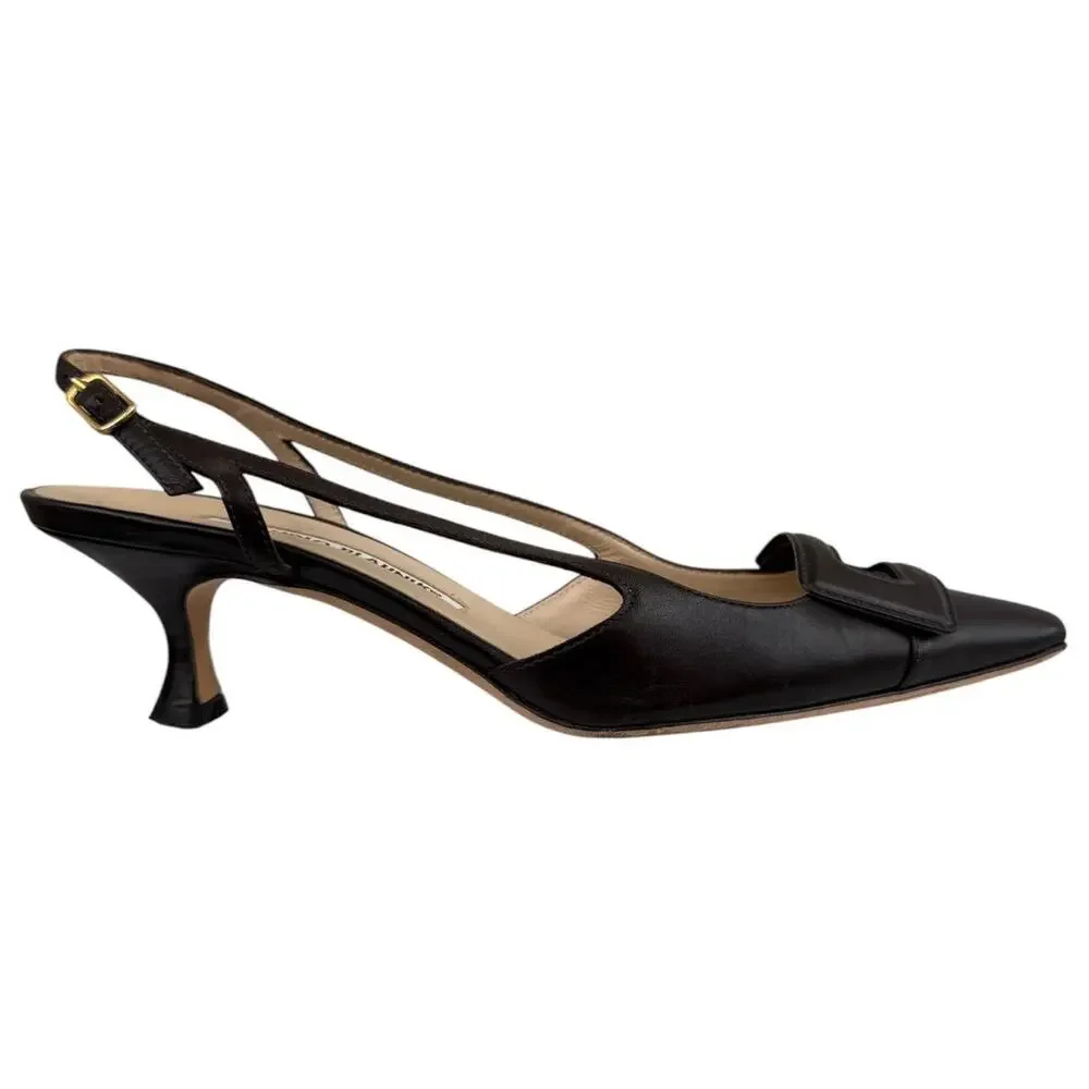 Manolo Blahnik brown leather slingback heels pointed toe buckle detail size 35.5 - Picture 7 of 8